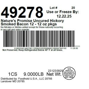 Nature's Promise Uncured Hickory Smoked Bacon 12 - 12 oz pkgs