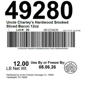 Uncle Charley's Hardwood Smoked Sliced Bacon 12oz