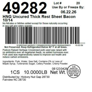 HNG Uncured Thick Rest Sheet Bacon 10/14