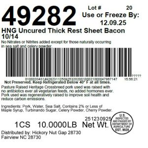 HNG Uncured Thick Rest Sheet Bacon 10/14