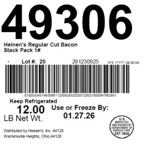 Heinen's Regular Cut Bacon Stack Pack 1#