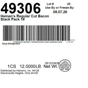 Heinen's Regular Cut Bacon Stack Pack 1#