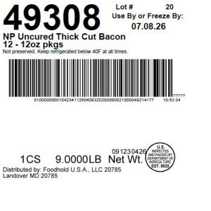 Nat Prom Uncured Thick Cut Bacon 12 - 12oz pkgs