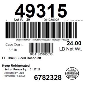 EE Thick Sliced Bacon 3#