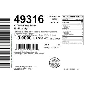 NT Thick Sliced Bacon 12 - 12 oz pkgs