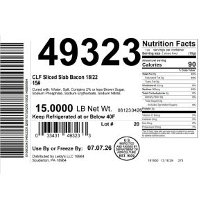 CLF Sliced Slab Bacon 18/22 15#