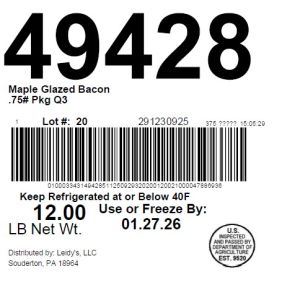 Maple Glazed Bacon .75# Pkg Q3