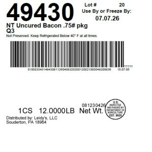 NT Uncured Bacon .75# pkg Q3