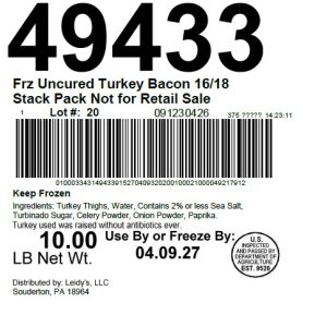 Frz Uncured Turkey Bacon 16/18 Stack Pack Not for Retail Sale