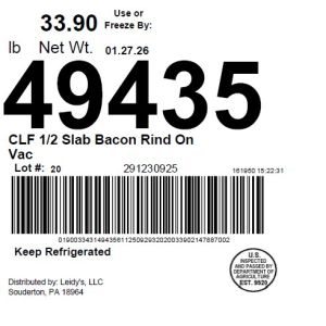 CLF 1/2 Slab Bacon Rind On Vac