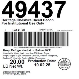 Heritage Cheshire Diced Bacon For Institutional Use Only
