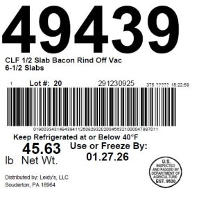 CLF 1/2 Slab Bacon Rind Off Vac 6-1/2 Slabs