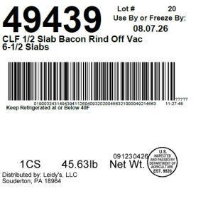 CLF 1/2 Slab Bacon Rind Off Vac 6-1/2 Slabs