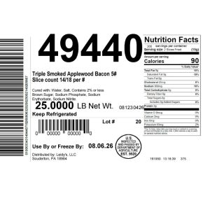 Triple Smoked Applewood Bacon 5# Slice count 14/18 per #
