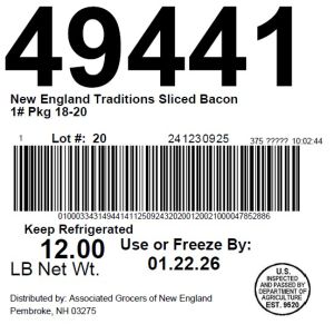 New England Traditions Sliced Bacon 1# Pkg 18-20