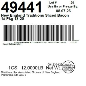 New England Traditions Sliced Bacon 1# Pkg 18-20