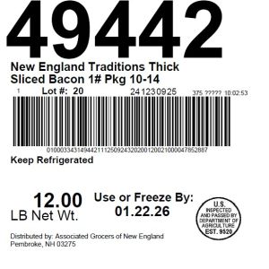 New England Traditions Thick Sliced Bacon 1# Pkg 10-14