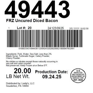 FRZ Uncured Diced Bacon