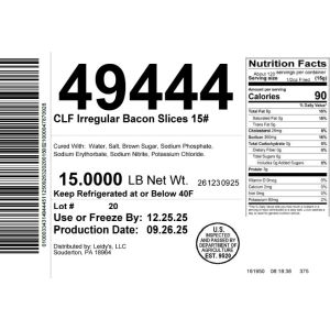 CLF Irregular Bacon Slices 15#