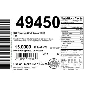 CLF Rest. Laid Flat Bacon 18-22 15#