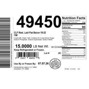 CLF Rest. Laid Flat Bacon 18-22 15#