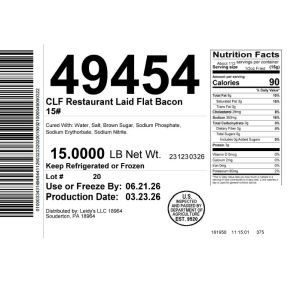 CLF Restaurant Laid Flat Bacon 7/8 15#