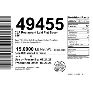 CLF Restaurant Laid Flat Bacon 10/14 15#