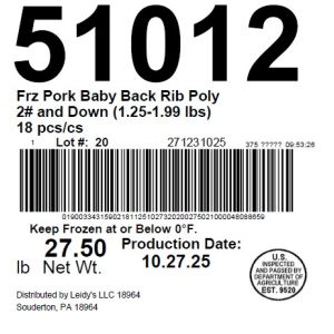 Frz Pork Baby Back Rib Poly 2# and Down (1.25-1.99 lbs)