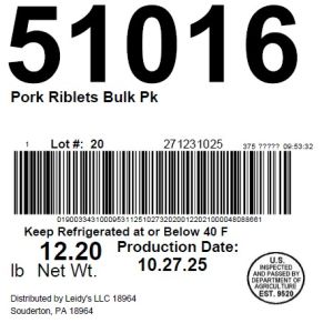 Pork Riblets Bulk Pk