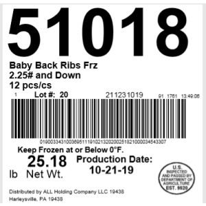 Pork Baby Back Ribs Frz