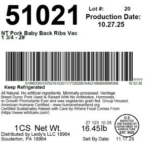 NT Pork Baby Back Ribs Vac 1 3/4 - 2#