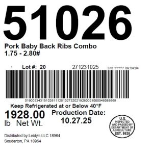 Pork Baby Back Ribs Combo 1.75 - 2.80#