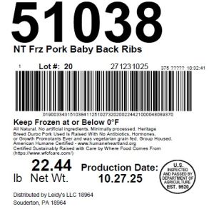 NT Frz Pork Baby Back Ribs