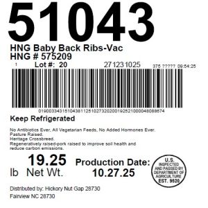 HNG Baby Back Ribs-Vac HNG # 575209