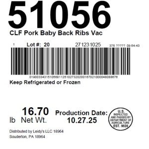 CLF Pork Baby Back Ribs Vac
