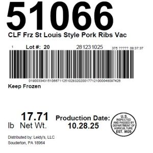 CLF Frz St Louis Style Pork Ribs Vac