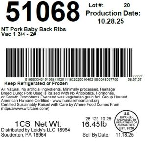 NT Pork Baby Back Ribs Vac 1 3/4 - 2#