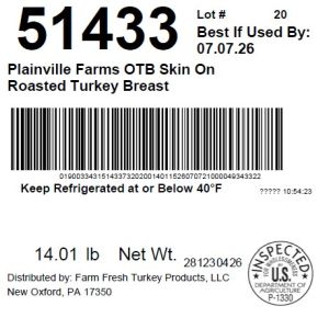 Plainville Farms OTB Skin On Roasted Turkey Breast
