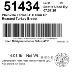 Plainville Farms OTB Skin On Roasted Turkey Breast