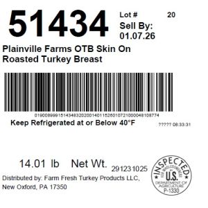 Plainville Farms OTB Skin On Roasted Turkey Breast
