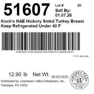 Koch's NAE Hickory Smkd Turkey Breast Keep Refrigerated Under 40 F