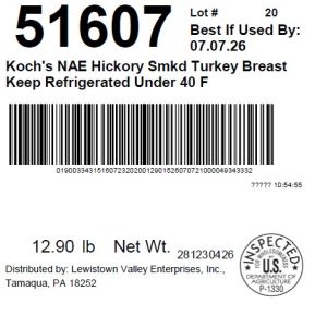 Koch's NAE Hickory Smkd Turkey Breast Keep Refrigerated Under 40 F