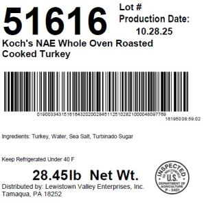 Koch's NAE Whole Oven Roasted Cooked Turkey