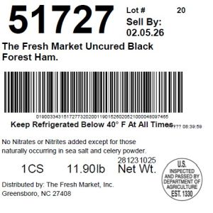 The Fresh Market Uncured Black Forest Ham.