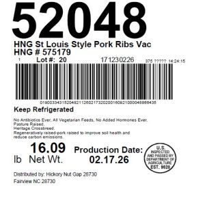 HNG St Louis Style Pork Ribs Vac HNG # 575179