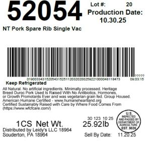 NT Pork Spare Rib Single Vac