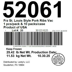 Frz St. Louis Style Pork Ribs Vac 1 pcs/pack & 10 packs/case