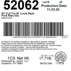 NT CLF Frz St. Louis Style Pork Ribs Vac