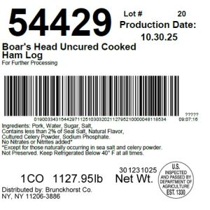 Boar's Head Uncured Cooked Ham Log