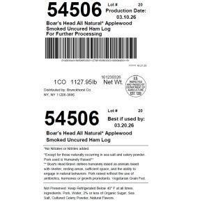 Boar's Head All Natural* Applewood Smoked Uncured Ham Log